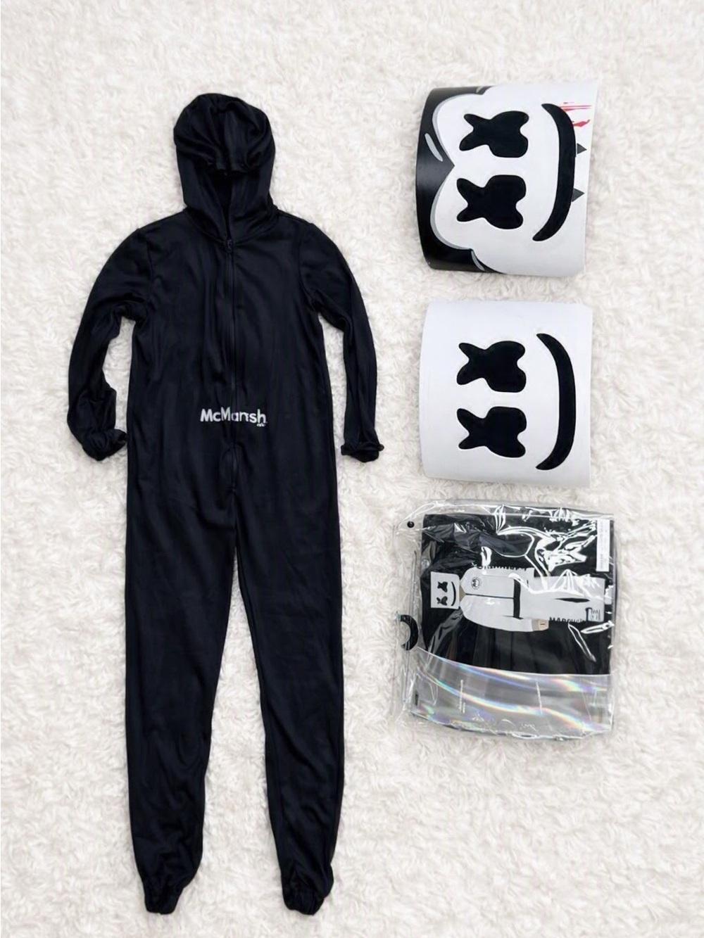 Marshmello DJ Costume Set – Kids Large | Hooded Jumpsuit + Mask | Like New